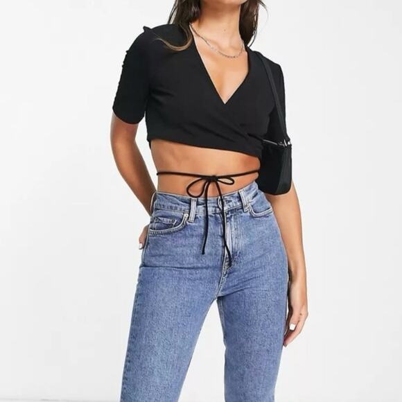 & Other Stories Black Wrap Crop Top size Medium - Picture 2 of 13